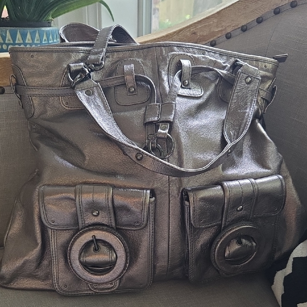 Elliott Lucca Estella Pewter Silver Metallic Handbag Tote